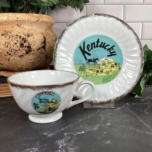 Vintage Collectible Kentucky Souvenir With Gold Trim Tea Cup And Saucer